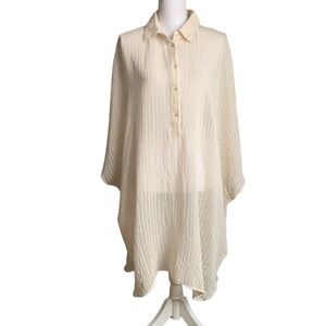 Zara Cream Collared Beachy Blouse Loose Cover Up Size Large